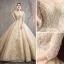 Charmant Champagne Robe De Mariée 2019 Princesse De l'épaule Perlage Cristal Perle Paillettes En Dentelle Fleur 1/2 Manches Dos Nu Cathedral Train