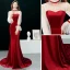Chic / Beautiful Burgundy Evening Dresses  2019 Trumpet / Mermaid High Neck Rhinestone Bell sleeves Sweep Train Formal Dresses
