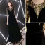 Elegant Black Evening Dresses  2019 A-Line / Princess Scoop Neck Sequins Suede 1/2 Sleeves Floor-Length / Long Formal Dresses