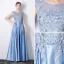 Chic / Belle Bleu Robe De Soirée 2019 Princesse Encolure Dégagée Appliques En Dentelle Fleur Faux Diamant Sans Manches Dos Nu Longue Robe De Ceremonie