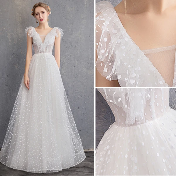 Schöne Ivory / Creme Strand Brautkleider / Hochzeitskleider 2019 A Linie Tiefer V-Ausschnitt Geflecktes Ärmellos Rückenfreies Lange