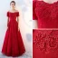 Chic / Beautiful Burgundy Evening Dresses  2019 A-Line / Princess Off-The-Shoulder Beading Crystal Lace Flower Short Sleeve Backless Floor-Length / Long Formal Dresses
