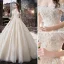 Chic / Belle Ivoire Robe De Mariée 2019 Princesse De l'épaule Appliques En Dentelle Fleur Manches Courtes Dos Nu Cathedral Train
