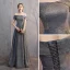 Sparkly Evening Dresses  2019 A-Line / Princess Off-The-Shoulder Glitter Satin Short Sleeve Backless Floor-Length / Long Formal Dresses