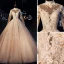 Luxury / Gorgeous Champagne Wedding Dresses 2019 A-Line / Princess High Neck Glitter Beading Lace Flower Pearl Crystal Long Sleeve Backless Royal Train