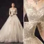 Élégant Champagne Robe De Mariée 2019 Princesse V-Cou Perlage En Dentelle Fleur Paillettes 3/4 Manches Dos Nu Cathedral Train
