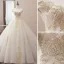 Elegant Champagne Wedding Dresses 2019 Ball Gown Off-The-Shoulder Beading Pearl Sequins Lace Flower Sleeveless Backless Chapel Train