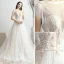 Chic / Belle Ivoire Robe De Mariée 2019 Princesse Encolure Dégagée Appliques En Dentelle Fleur Noeud Manches Courtes Dos Nu Chapel Train