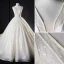 Meilleur Ivoire Fait main Perlage Robe De Mariée 2019 Princesse V-Cou Glitter Tulle Sans Manches Dos Nu Cathedral Train