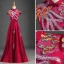 Chinese style Burgundy Evening Dresses  2019 A-Line / Princess High Neck Appliques Lace Bow Cap Sleeves Backless Floor-Length / Long Formal Dresses