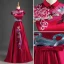 Chinese style Burgundy Evening Dresses  2019 A-Line / Princess High Neck Bow Appliques Lace Cap Sleeves Backless Floor-Length / Long Formal Dresses