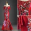 Chinese style Red Evening Dresses  2019 Trumpet / Mermaid Off-The-Shoulder Tassel Sequins Appliques Lace Sleeveless Backless Floor-Length / Long Formal Dresses