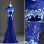 Chinese style Royal Blue Evening Dresses  Trumpet / Mermaid High Neck Beading Tassel Rhinestone Lace Flower Cap Sleeves Floor-Length / Long Formal Dresses