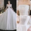 Simple Haut de Gamme Blanche Glitter Robe De Mariée 2021 Robe Boule Encolure Dégagée Manches Courtes Dos Nu Noeud Royal Train Mariage