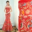 Chinese style Red Evening Dresses  2019 Trumpet / Mermaid Strapless Crystal Sleeveless Backless Printing Floor-Length / Long Formal Dresses