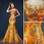 Style Chinois Doré Robe De Soirée 2019 Trompette / Sirène Encolure Dégagée Perlage Perle Gland Appliques Brodé Sans Manches Dos Nu Train De Balayage Robe De Ceremonie