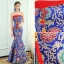 Chinese style Royal Blue Evening Dresses  2019 Trumpet / Mermaid Strapless Tassel Crystal Embroidered Sleeveless Backless Floor-Length / Long Formal Dresses