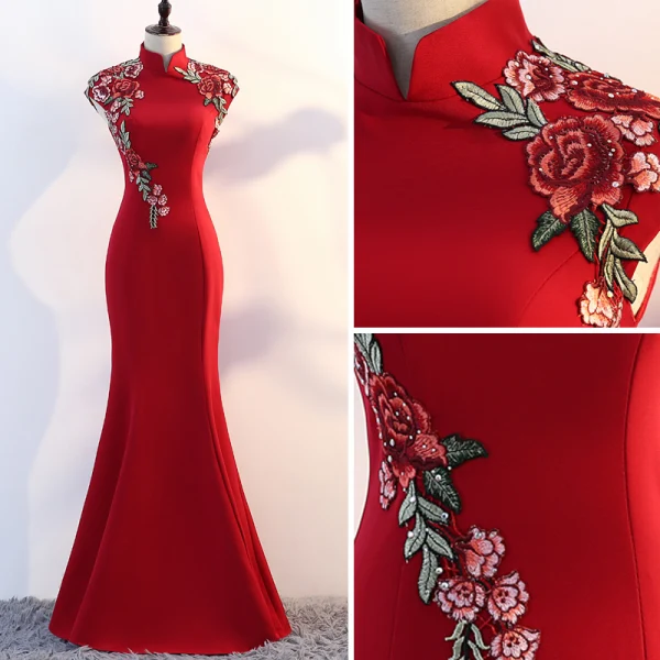 Chic / Beautiful Burgundy Evening Dresses 2019 Trumpet / Mermaid High Neck Appliques Lace Rhinestone Sleeveless Floor-Length / Long Formal Dresses