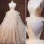 Luxury / Gorgeous Champagne Glitter Wedding Dresses 2019 A-Line / Princess See-through Deep V-Neck Sleeveless Backless Cascading Ruffles