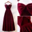 Chic / Beautiful Burgundy Prom Dresses 2019 A-Line / Princess Spaghetti Straps Suede Bow Sleeveless Backless Floor-Length / Long Formal Dresses