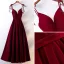 Chic / Beautiful Burgundy Evening Dresses  2019 A-Line / Princess Spaghetti Straps Suede Sash Sleeveless Backless Floor-Length / Long Formal Dresses