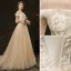 Elegant Champagne Outdoor / Garden Wedding Dresses 2019 A-Line / Princess Ruffle Off-The-Shoulder Beading Pearl Appliques Lace Flower Sequins Long Sleeve Backless Sweep Train
