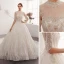 Charming Champagne Wedding Dresses 2019 A-Line / Princess Scoop Neck Beading Sequins Lace Flower 1/2 Sleeves Backless Cathedral Train