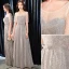Glittrande Silver Aftonklänningar 2019 Prinsessa Urringning Rhinestone Glittriga / Glitter Polyester Rosett 1/2 ärm Halterneck Långa Formella Klänningar