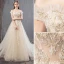 Champagne Høst Vår Sommer Brudekjoler Ryggløse Krystall Blomst Blonder Perle Paljetter Tyll Bryllup Elegant 2019