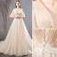 Elegant Champagne Wedding Dresses 2019 A-Line / Princess V-Neck Beading Lace Flower Short Sleeve Backless Chapel Train
