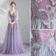 Elegante Lavendel Ballkleider 2019 A Linie V-Ausschnitt Spitze Applikationen Strass 3/4 Ärmel Rückenfreies Sweep / Pinsel Zug Festliche Kleider