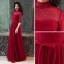 Chic / Beautiful Burgundy Evening Dresses  2019 A-Line / Princess High Neck Spotted Bow 1/2 Sleeves Floor-Length / Long Formal Dresses