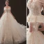 Luxe Champagne Robe De Mariée 2019 Princesse De l'épaule Perlage Paillettes En Dentelle Fleur Sans Manches Dos Nu Cathedral Train
