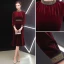 Élégant Bordeaux Robe De Soirée 2019 Encolure Dégagée Daim 3/4 Manches Thé Longueur Robe De Ceremonie