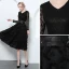 Elegant Black Evening Dresses  2019 A-Line / Princess V-Neck Lace Tassel Bow Long Sleeve Knee-Length Formal Dresses