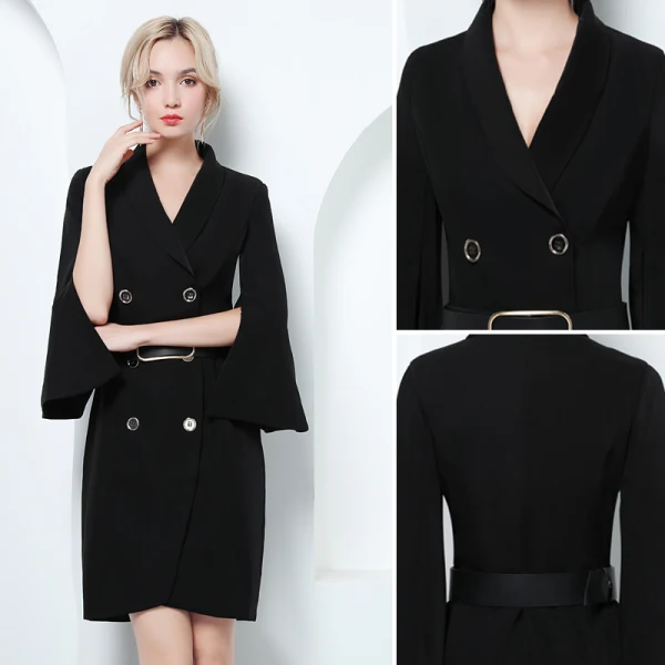 Chic / Beautiful Black Evening Dresses  2019 A-Line / Princess V-Neck Sash Long Sleeve Short Formal Dresses