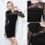 Sexy Noire Robe De Soirée 2019 Encolure Dégagée Appliques En Dentelle Manches Longues Courte Robe De Ceremonie