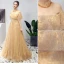 Chic / Beautiful Gold Prom Dresses 2019 A-Line / Princess Scoop Neck Sequins Crystal Short Sleeve Backless Floor-Length / Long Formal Dresses