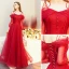 Chic / Belle Rouge Robe De Soirée 2019 Princesse Bretelles Spaghetti Noeud Dos Nu 3/4 Manches Longue Robe De Ceremonie