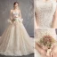Eleganta Champagne Bröllopsklänningar 2019 Prinsessa Axelbandslös Pärla Paljetter Spets Blomma Ärmlös Halterneck Cathedral Train