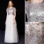 Chic / Belle Blanche Robe De Soirée 2019 Princesse Encolure Dégagée Paillettes Manches Courtes Longue Robe De Ceremonie