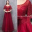 Charming Burgundy Evening Dresses  2019 A-Line / Princess Scoop Neck Sequins Short Sleeve Backless Floor-Length / Long Formal Dresses