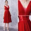 Chic / Beautiful Burgundy Homecoming Graduation Dresses 2019 A-Line / Princess V-Neck Sleeveless Backless Knee-Length Formal Dresses