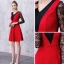 Chic / Beautiful Black Burgundy Homecoming Graduation Dresses 2019 A-Line / Princess V-Neck Lace Flower 3/4 Sleeve Knee-Length Formal Dresses