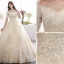 Charming Champagne Wedding Dresses 2019 A-Line / Princess Off-The-Shoulder Sequins Pearl Lace Flower Short Sleeve Cathedral Train