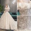 Luxe Champagne Robe De Mariée 2019 Princesse De l'épaule Perlage Perle Paillettes En Dentelle Fleur Manches Courtes Dos Nu Cathedral Train