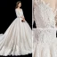 Luxury / Gorgeous Champagne Wedding Dresses 2019 A-Line / Princess Scoop Neck Beading Crystal Sequins Lace Flower 3/4 Sleeve Backless Cathedral Train