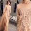 Élégant Champagne Robe De Soirée 2019 Princesse Col Haut Perlage Perle En Dentelle Fleur 1/2 Manches Dos Nu Train De Balayage Robe De Ceremonie