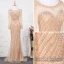 Luxury / Gorgeous Gold Handmade  Beading Evening Dresses  2019 Trumpet / Mermaid Scoop Neck Crystal Rhinestone Long Sleeve Sweep Train Formal Dresses