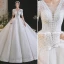 Luxury / Gorgeous White Wedding Dresses 2021 Ball Gown Scoop Neck Beading Pearl Rhinestone Bow Short Sleeve Backless Royal Train Wedding